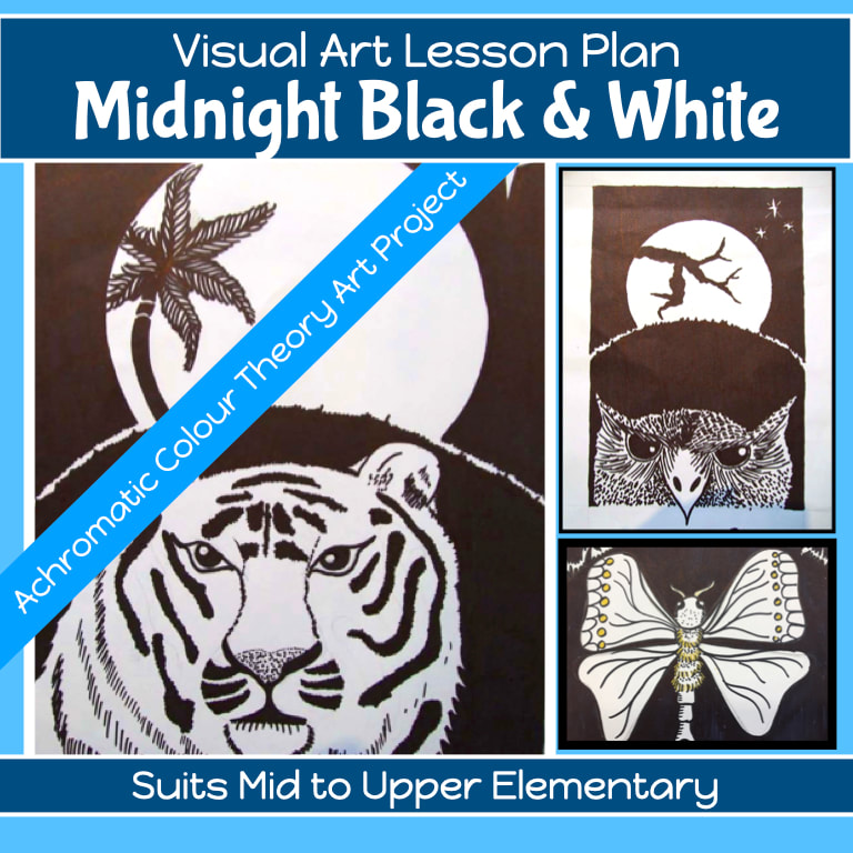 Art Lesson ANIMALS - Midnight Black & White (black marker)